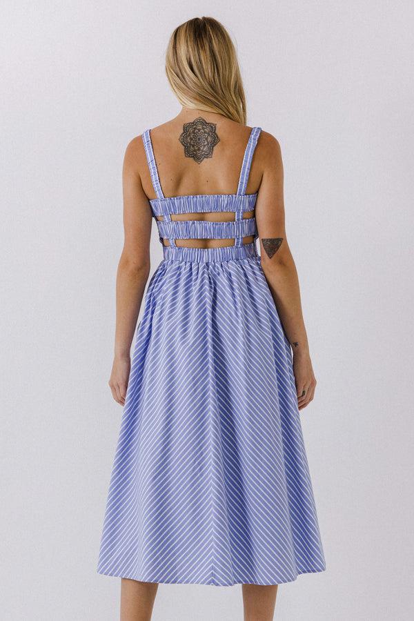 English Factory Stripe Smocked Dress POWDER BLUE