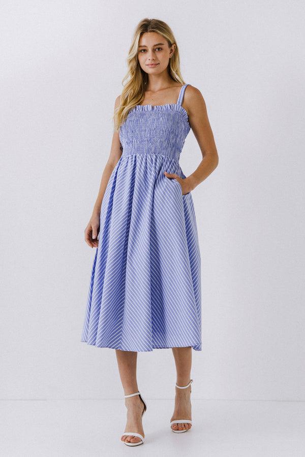 english factory Stripe Smocked Dress POWDER BLUE