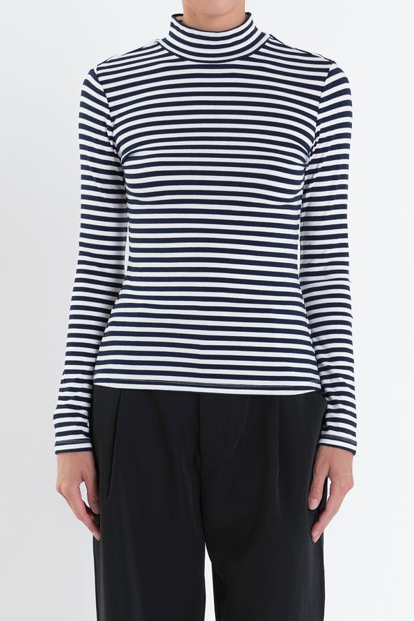 English Factory Stripe Turtle Neck Top NAVY/WHITE