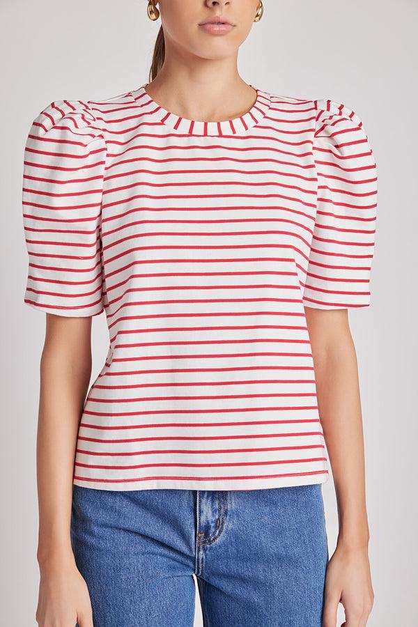 English Factory Stripe Women Knit Shirt WHITE/RED