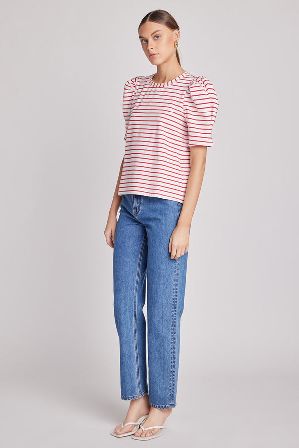 English Factory Stripe Women Knit Shirt WHITE/RED