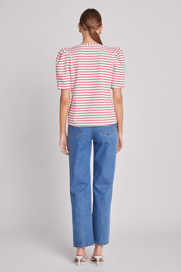 English Factory Stripe Women Knit Shirt WHITE/RED