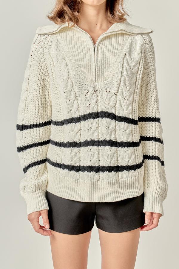 English Factory Stripe Zip Up Sweater WHITE/BLACK
