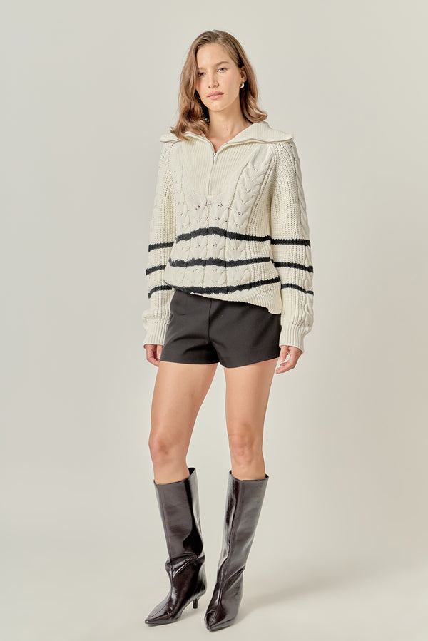 English Factory Stripe Zip Up Sweater WHITE/BLACK