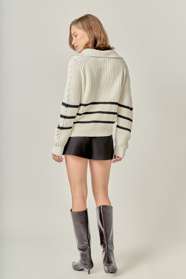 English Factory Stripe Zip Up Sweater WHITE/BLACK