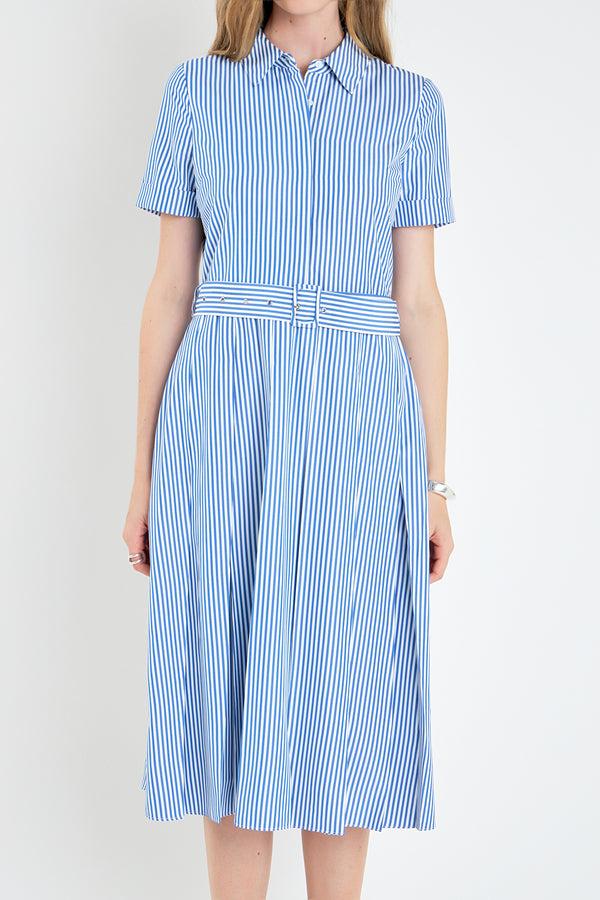 English Factory Striped Belted Midi Dress BLUE