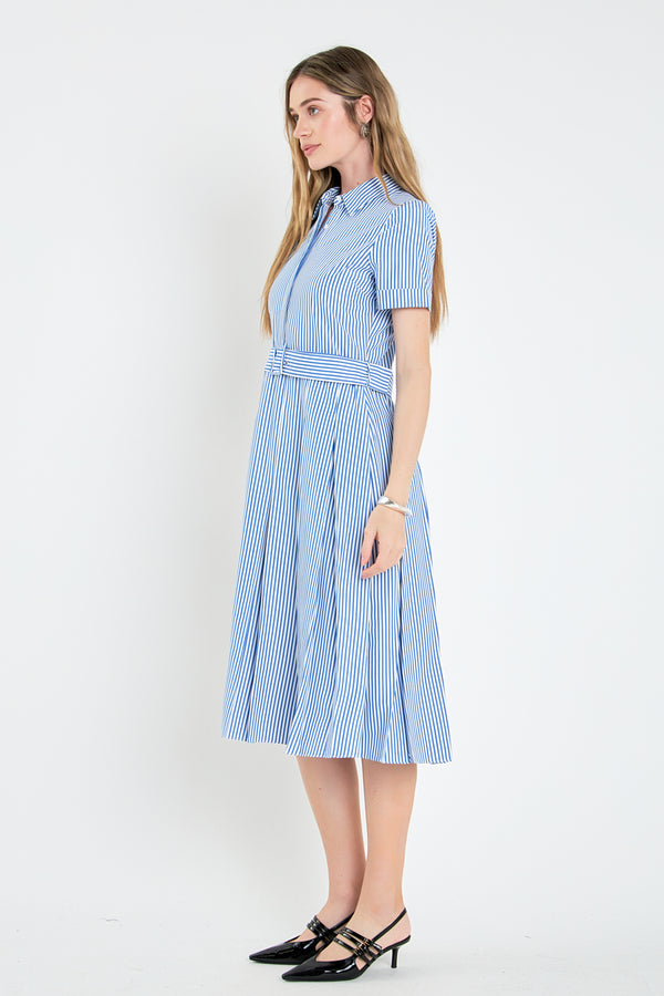 English Factory Striped Belted Midi Dress BLUE