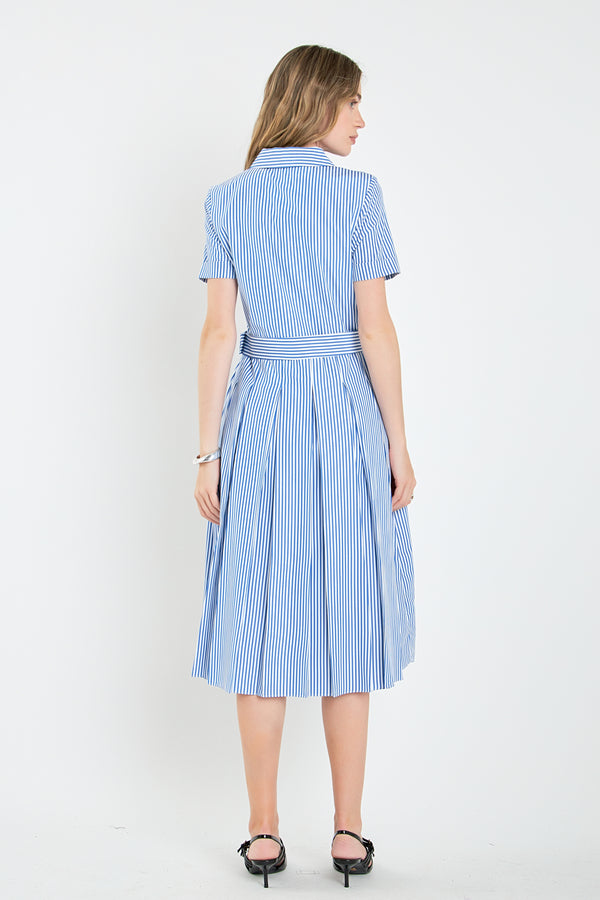 English Factory Striped Belted Midi Dress BLUE