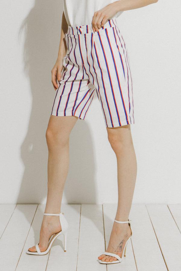 English Factory Striped Bermuda Pants WHITE
