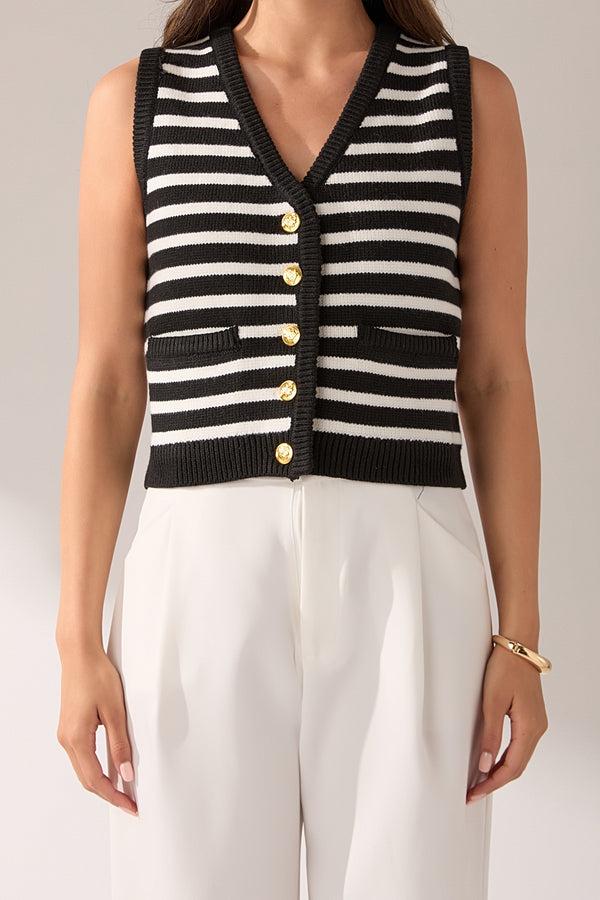 English Factory Striped Knit Vest IVORY/BLACK