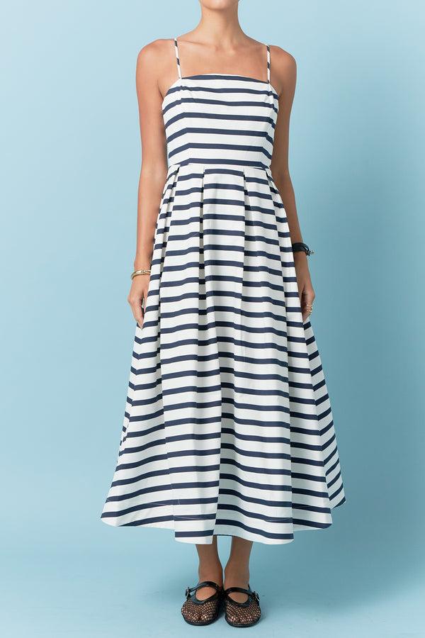 English Factory Striped Midi Dress NAVY/WHITE