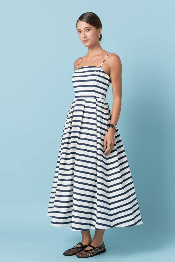 English Factory Striped Midi Dress NAVY/WHITE