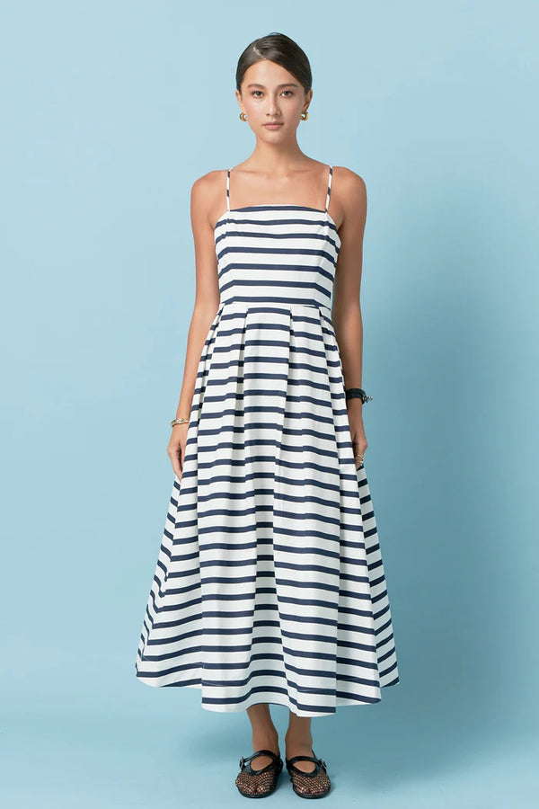 english factory Striped Midi Dress NAVY/WHITE