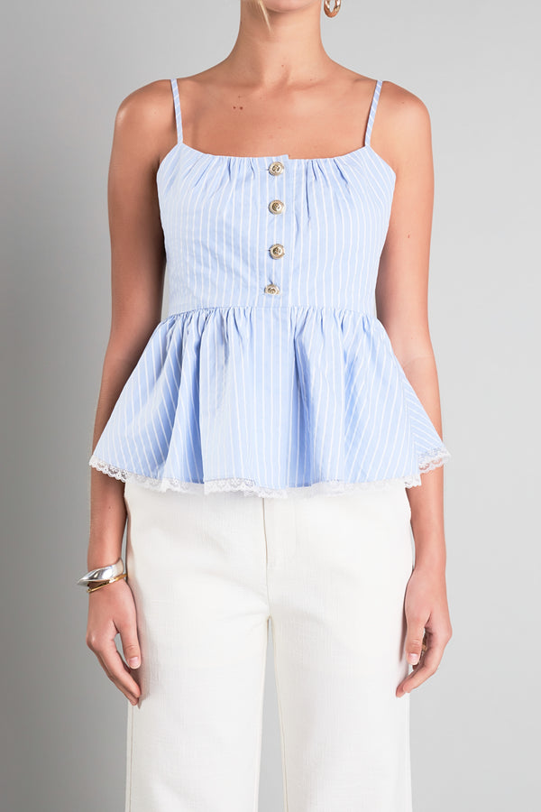 English Factory Striped Peplum Top BLUE/WHITE