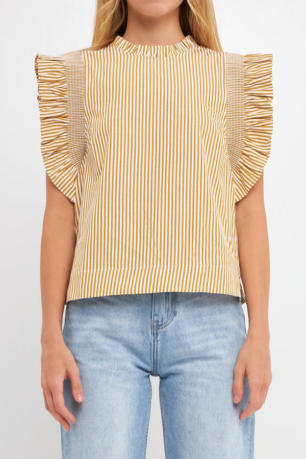 English Factory Striped Ruffled Top BROWN/WHITE