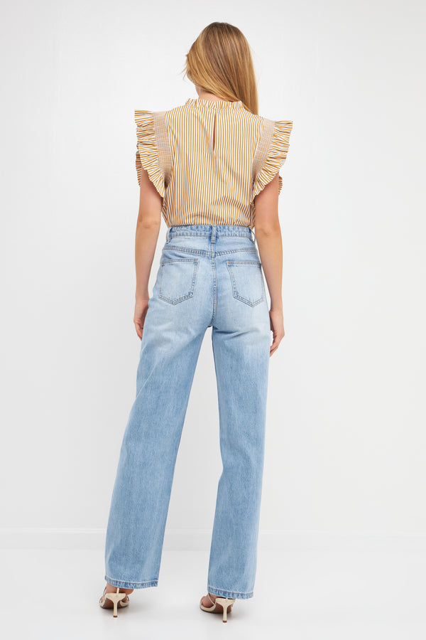 English Factory Striped Ruffled Top BROWN/WHITE