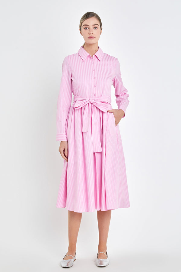 english factory Striped Shirt Maxi Dress PINK