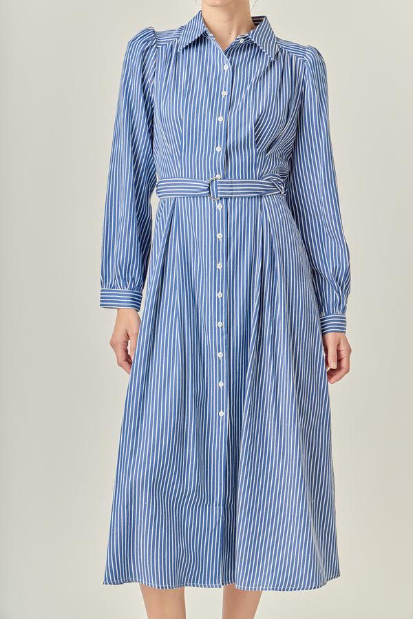English Factory Striped Shirt Midi Dress NAVY