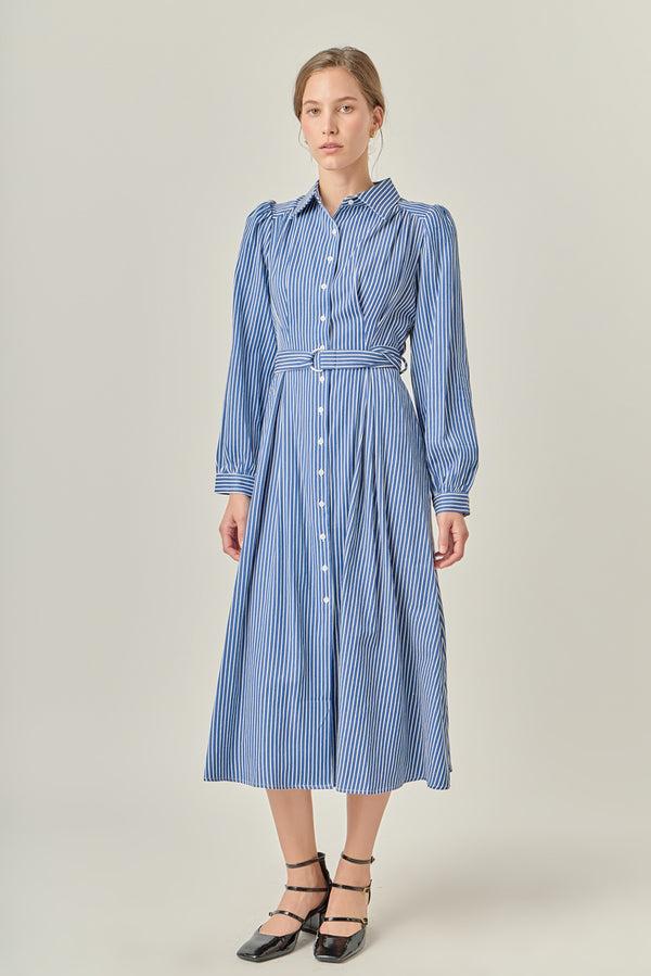 English Factory Striped Shirt Midi Dress NAVY