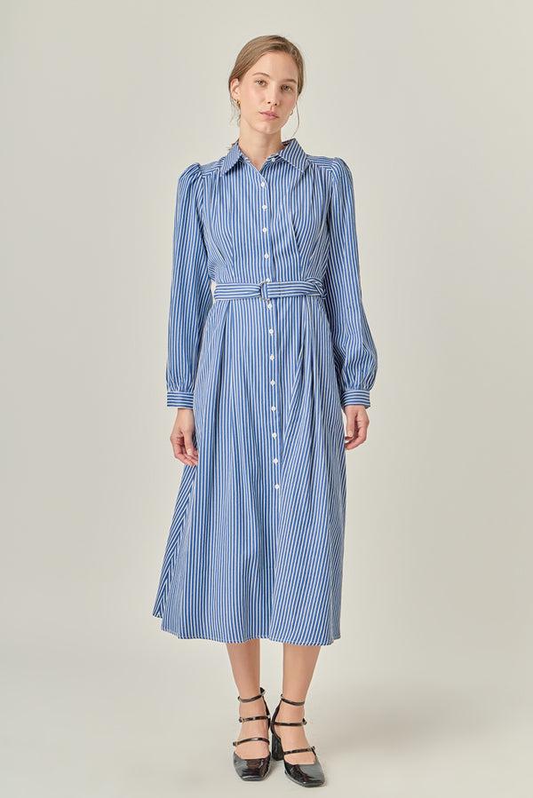 english factory Striped Shirt Midi Dress NAVY