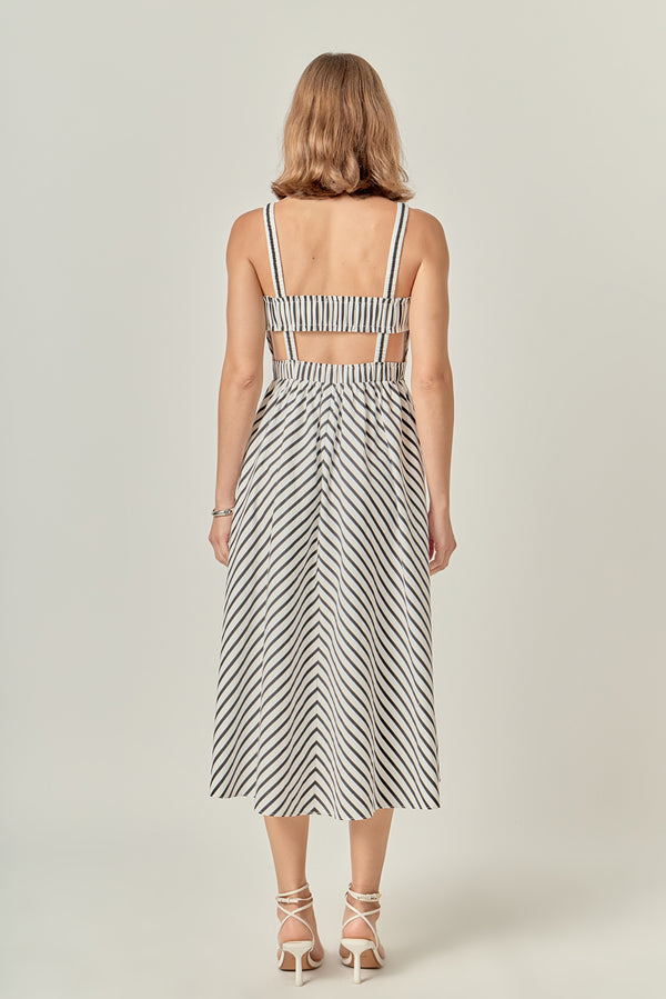 English Factory Striped Smocked Dress WHITE/BLACK