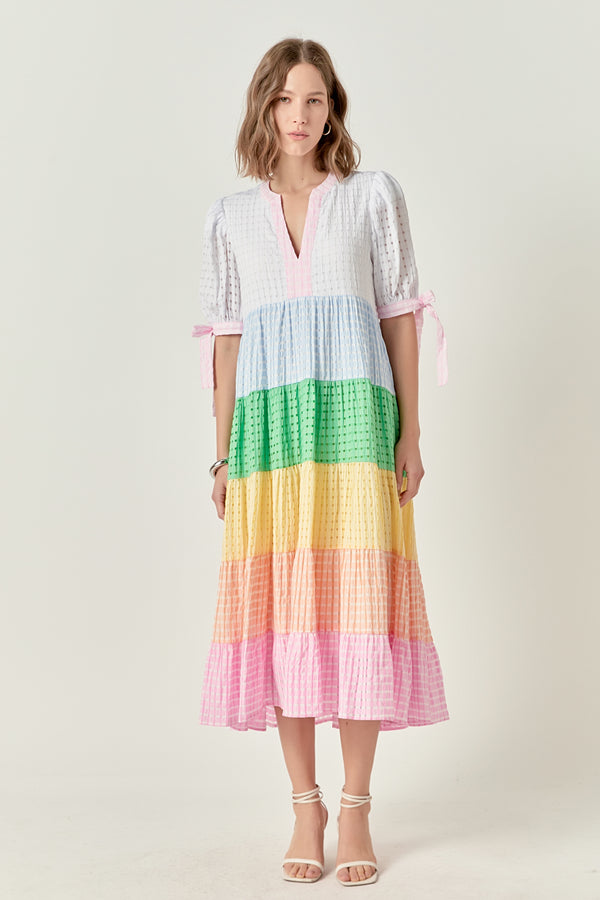 english factory Sunni Color Block Midi Dress MULTI