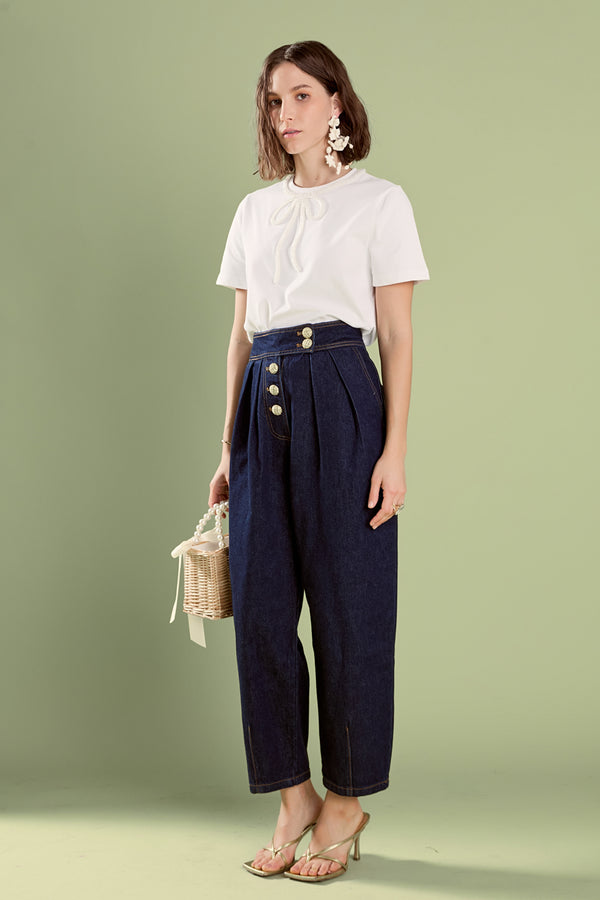 English Factory Susie Cropped Denim Trousers NAVY