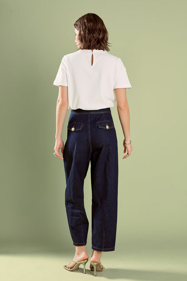 English Factory Susie Cropped Denim Trousers NAVY