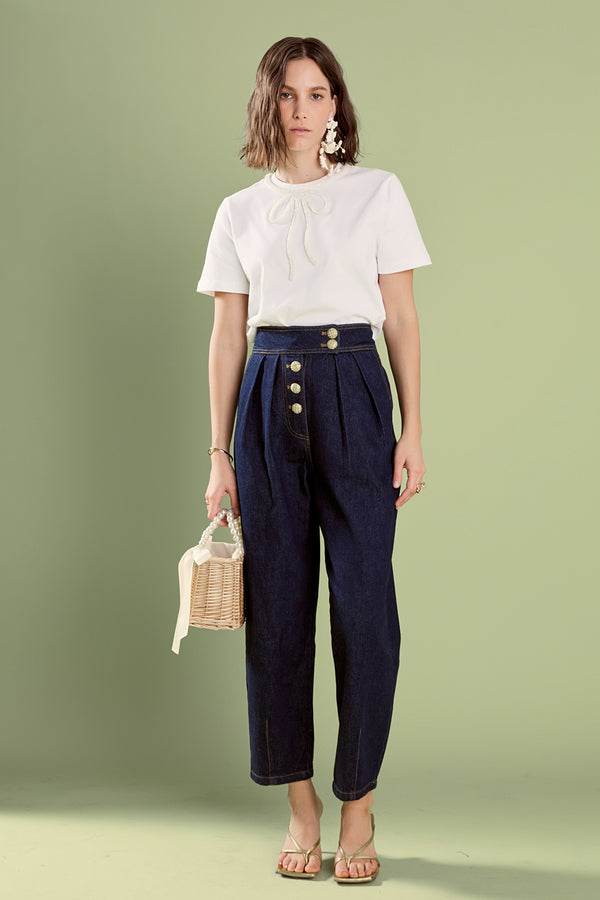 english factory Susie Cropped Denim Trousers NAVY