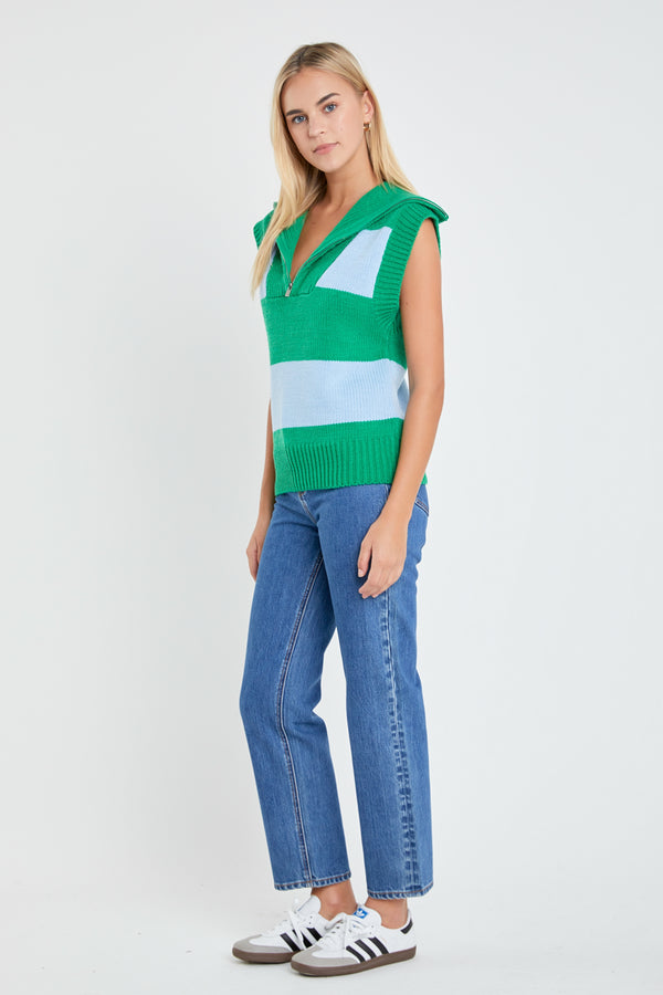 English Factory Sweater Polo Vest BLUE/GREEN