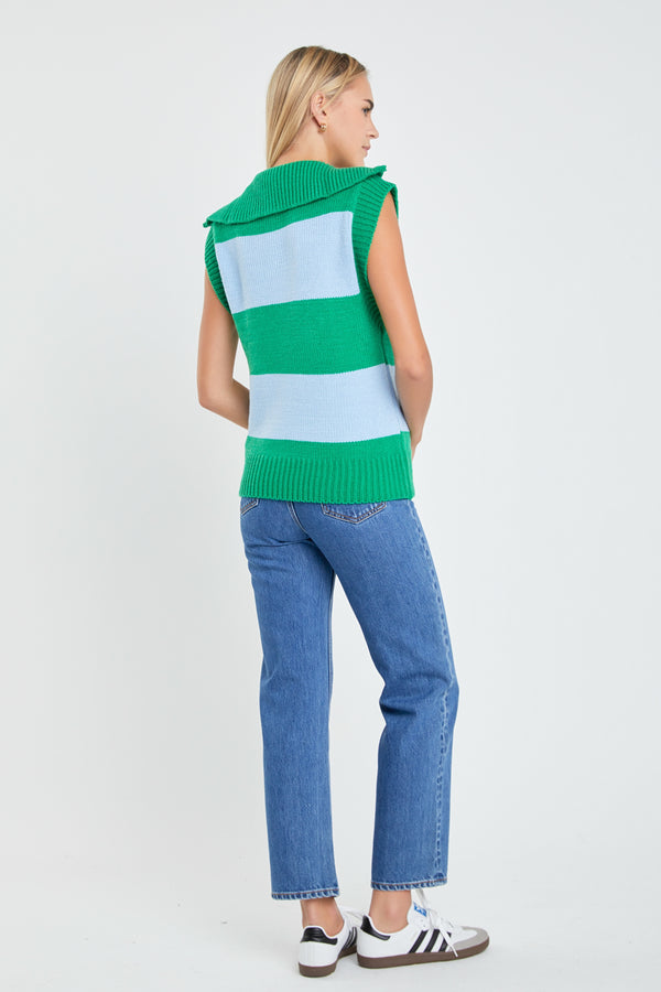 English Factory Sweater Polo Vest BLUE/GREEN