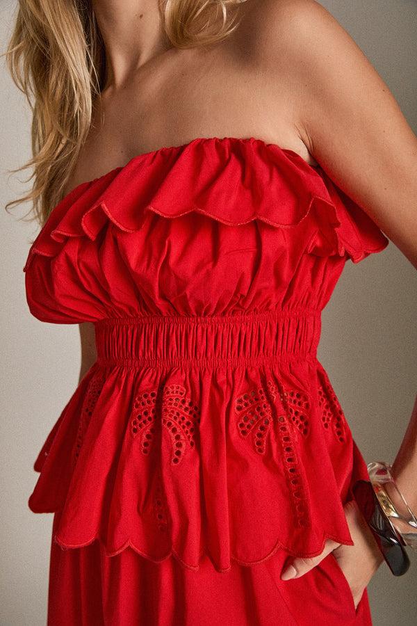 English Factory Sweet Scallop Strapless Top RED
