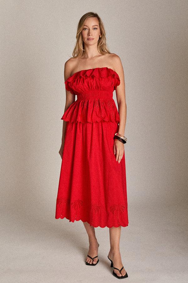 English Factory Sweet Scallop Strapless Top RED