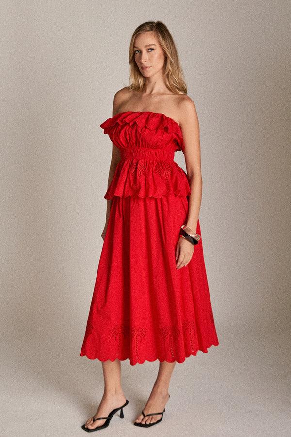 English Factory Sweet Scallop Strapless Top RED