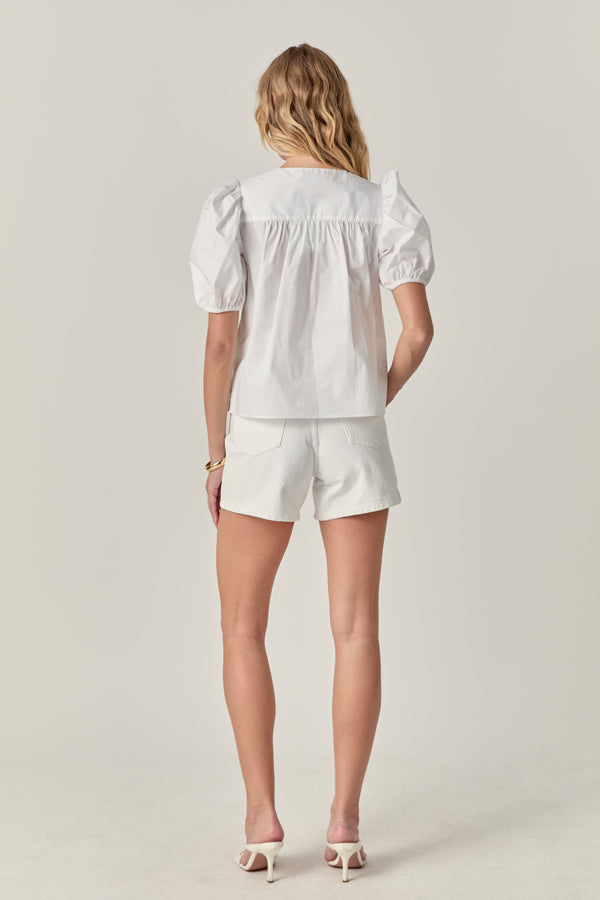 English Factory Sweet Stitched Bow Blouse WHITE