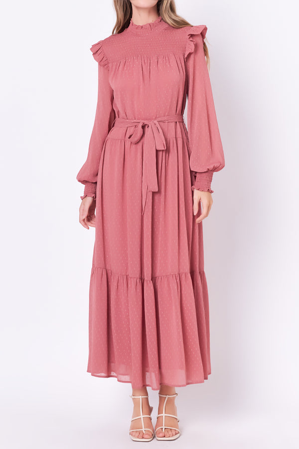 English Factory Swiss Dot Smocked Maxi Dress PINK