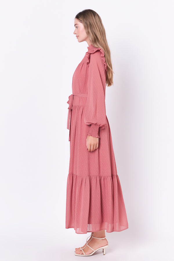 English Factory Swiss Dot Smocked Maxi Dress PINK