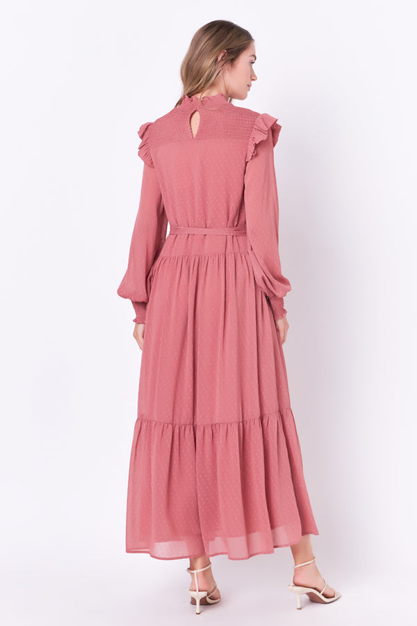 English Factory Swiss Dot Smocked Maxi Dress PINK