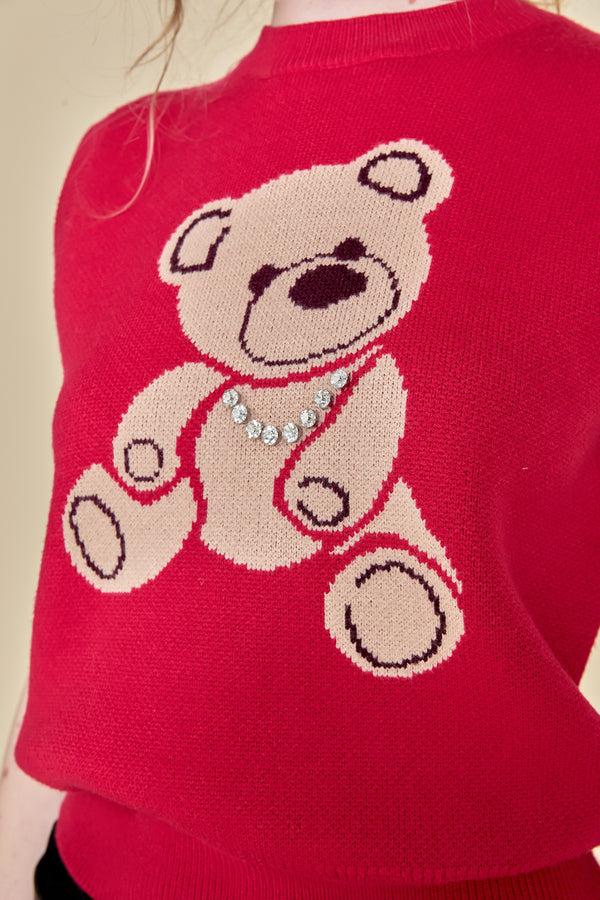 English Factory Teddy Bear Knit Vest CRANBERRY