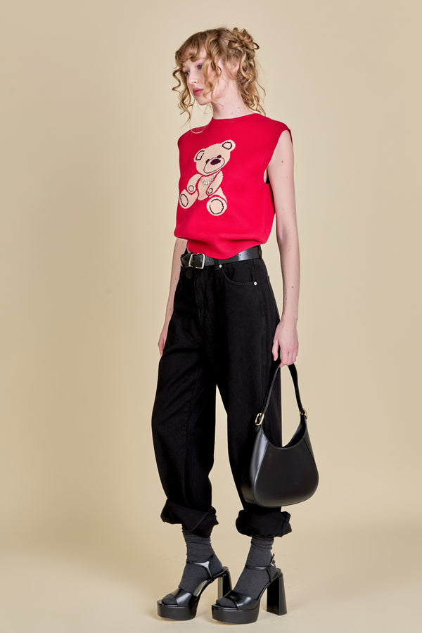 English Factory Teddy Bear Knit Vest CRANBERRY