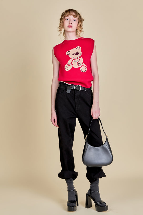 english factory Teddy Bear Knit Vest CRANBERRY