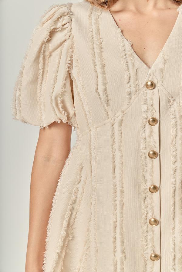 English Factory Textured Buttoned Mini Dress BEIGE