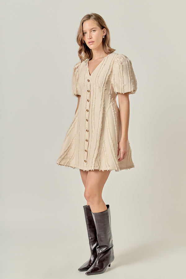 English Factory Textured Buttoned Mini Dress BEIGE