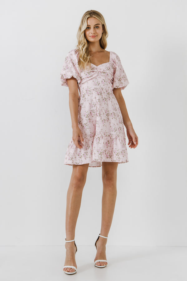 english factory Textured Floral Mini Dress PINK