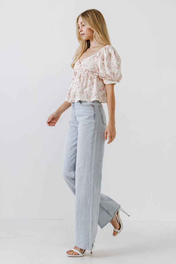 English Factory Textured Floral Top CREAM
