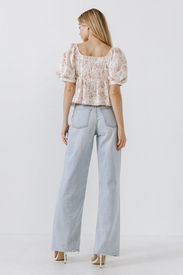 English Factory Textured Floral Top CREAM