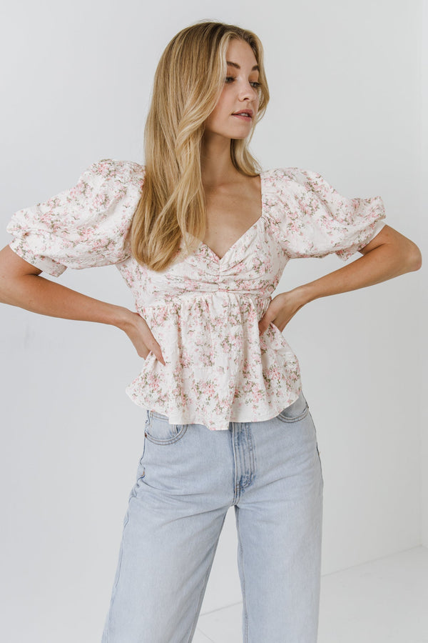 English Factory Textured Floral Top CREAM