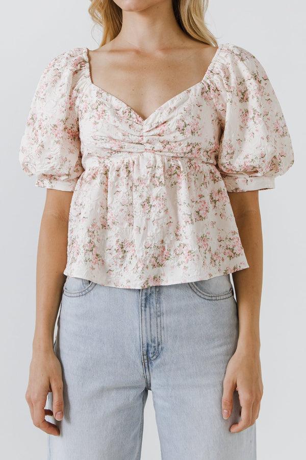 english factory Textured Floral Top CREAM
