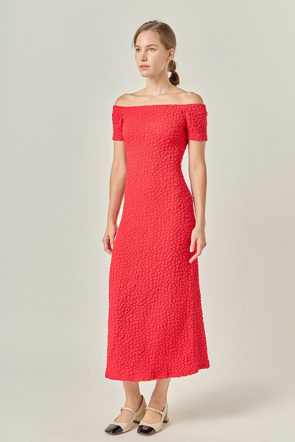 English Factory Textured Midi Dress TRUE RED