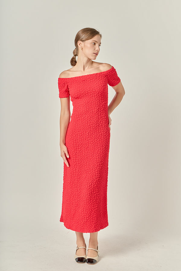 English Factory Textured Midi Dress TRUE RED